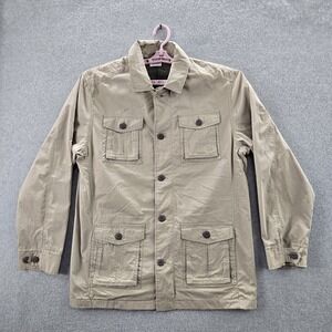 Robbins Men Jacket M Brown Cotton Nylon Cargo Pockets Button Ripstop Outdoor